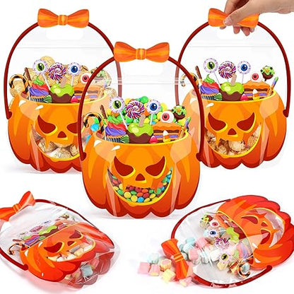Last Day 50% OFF - Fuutreo 50 Pcs/100PCS Halloween Favor Bags Transparent Pumpkin Sealed Pouches