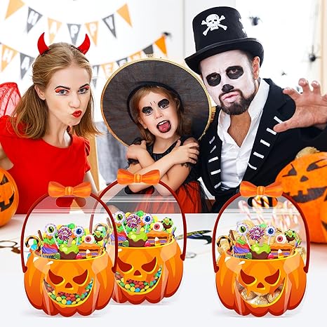 Last Day 50% OFF - Fuutreo 50 Pcs/100PCS Halloween Favor Bags Transparent Pumpkin Sealed Pouches