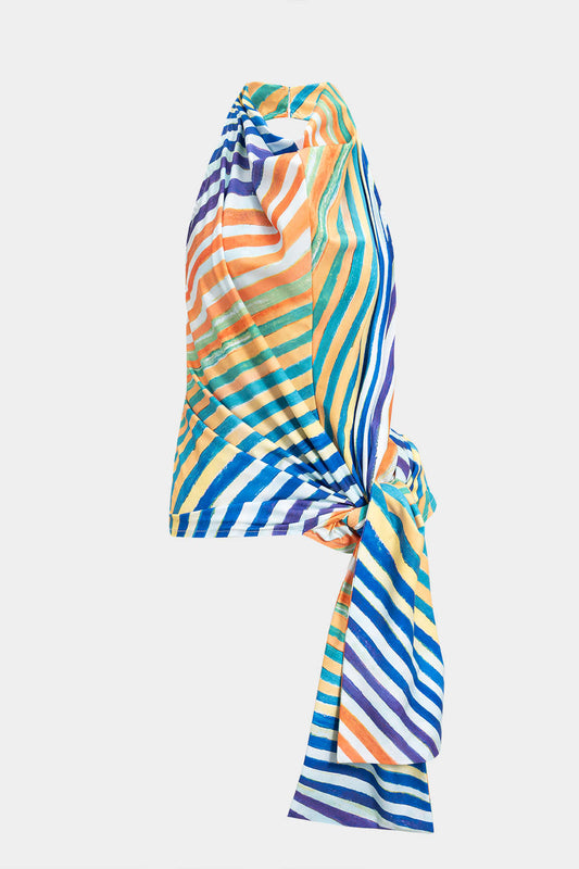 Contrast Stripe Print Tie-Up Tank Top