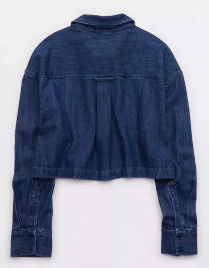 Denim short jacket + pleated skirt set