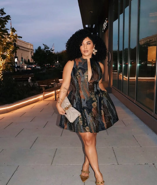 Pattern Print Round Neck Sleeveless A-Line Mini Dresses