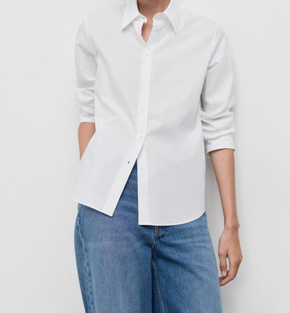Pointed collar regular cotton and lyocell blend shirt