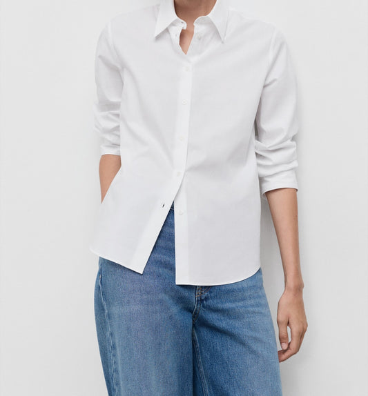 Pointed collar regular cotton and lyocell blend shirt