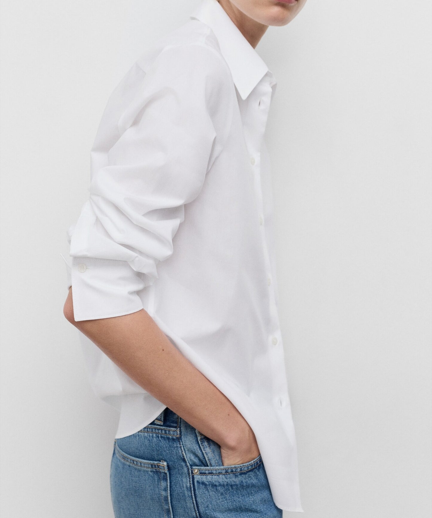 Pointed collar regular cotton and lyocell blend shirt