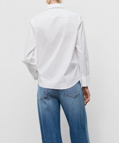 Pointed collar regular cotton and lyocell blend shirt