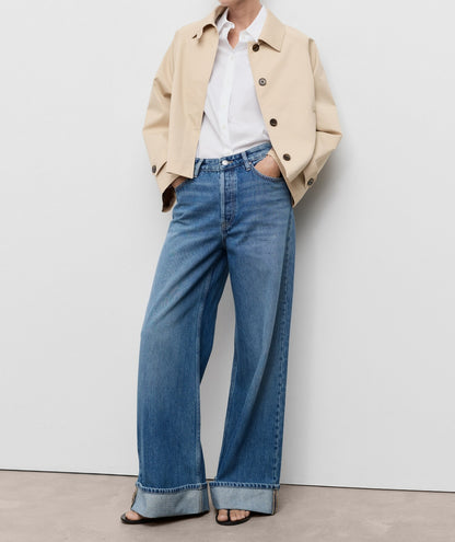 Pointed collar regular cotton and lyocell blend shirt