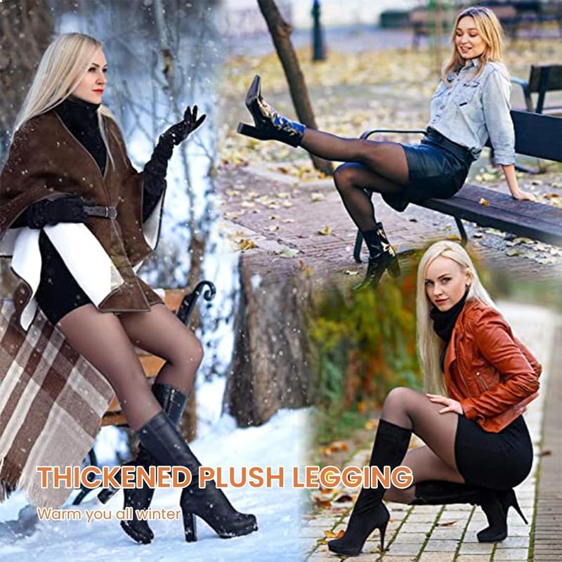 Large size faux see-through fleece leggings for outerwear