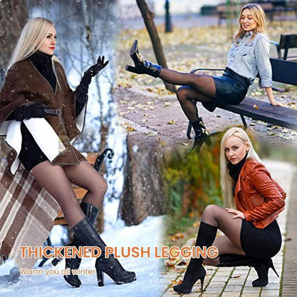 Large size faux see-through fleece leggings for outerwear