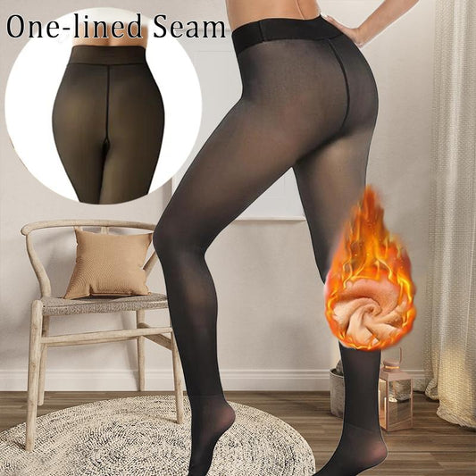 Large size faux see-through fleece leggings for outerwear