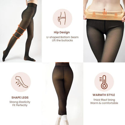 Large size faux see-through fleece leggings for outerwear