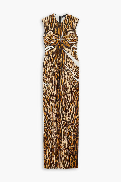 Leopard-print stretch-crepe maxi dress