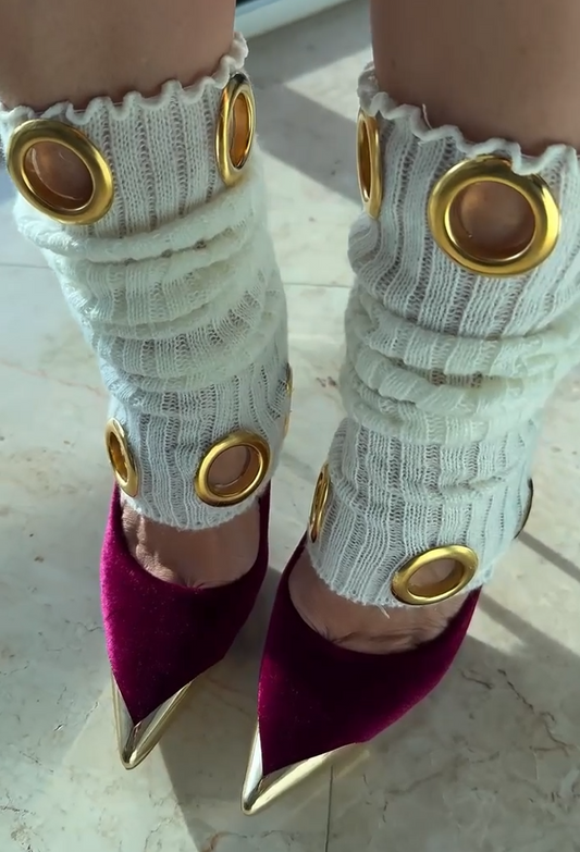 Homemade hoop socks and high heels