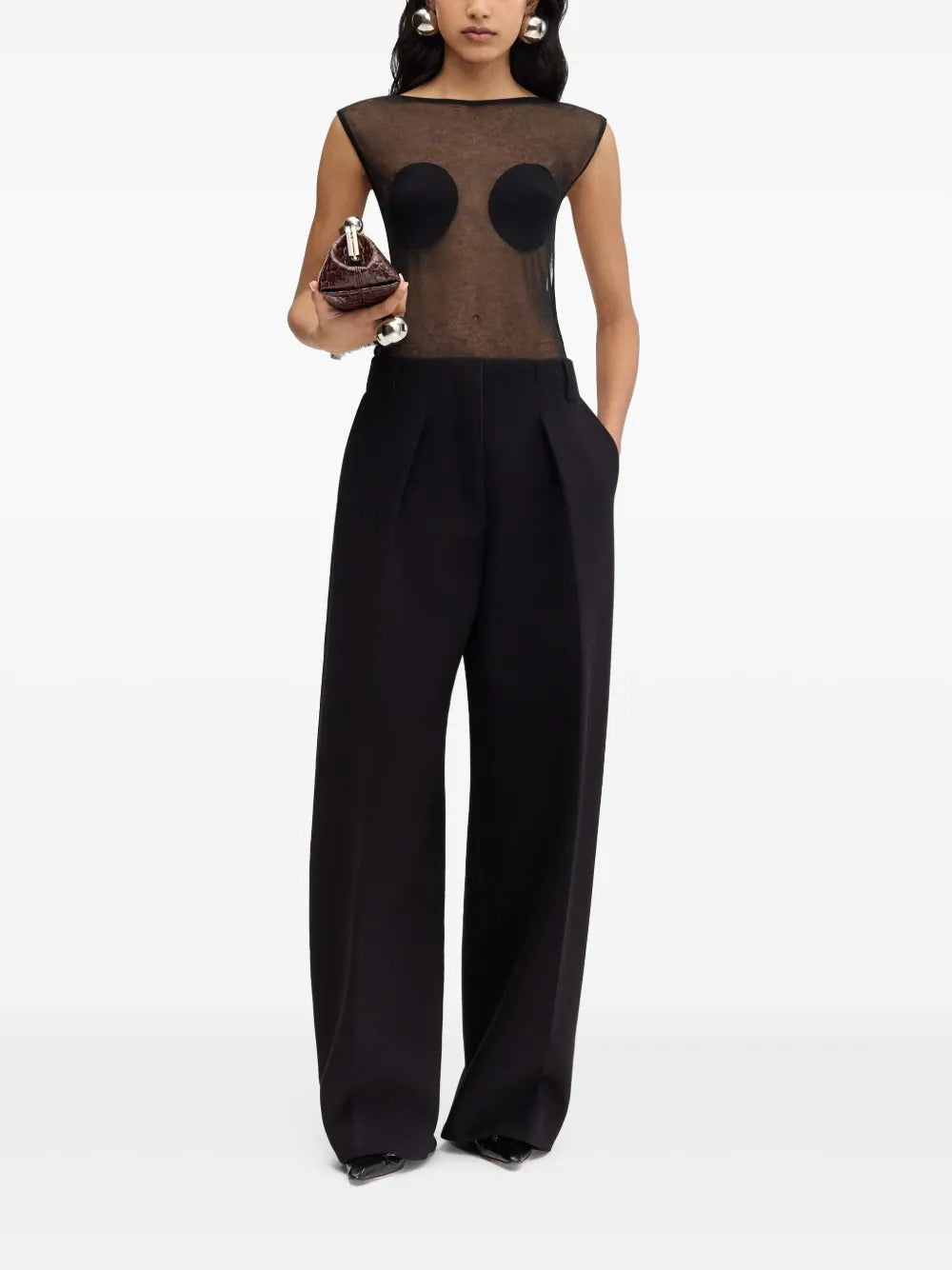 Black barrel silhouette trousers