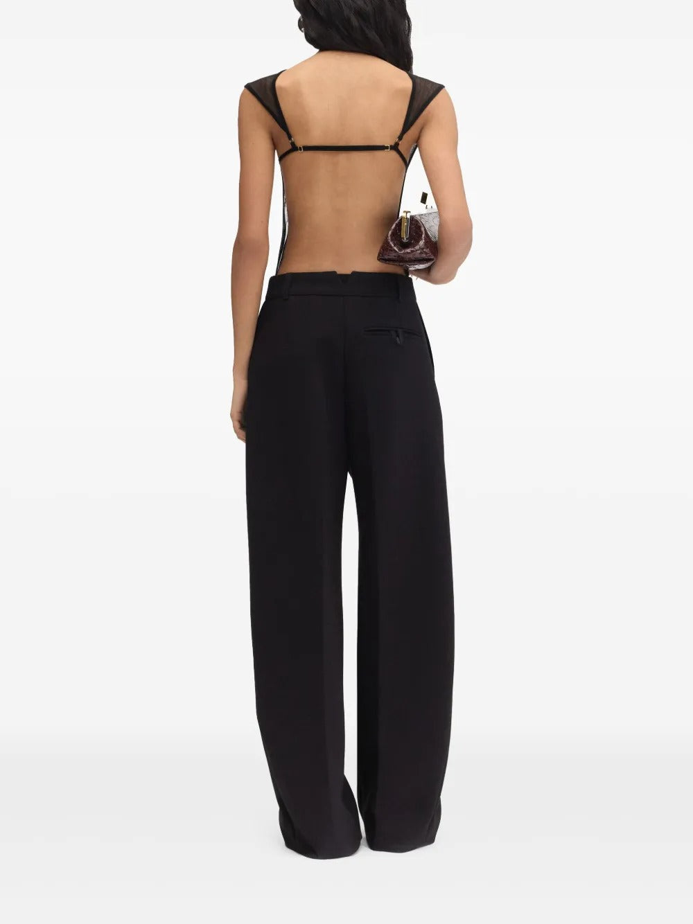 Black barrel silhouette trousers