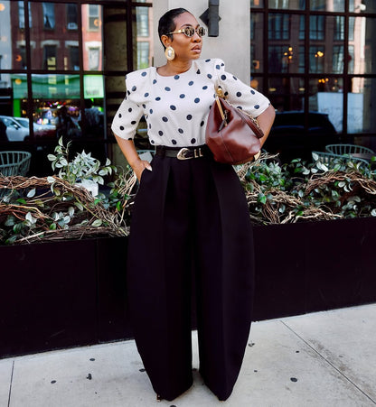 Black barrel silhouette trousers