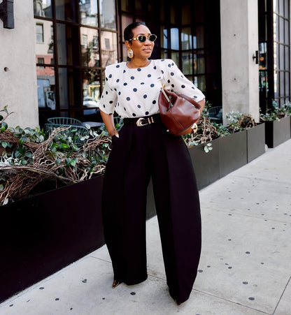 Black barrel silhouette trousers