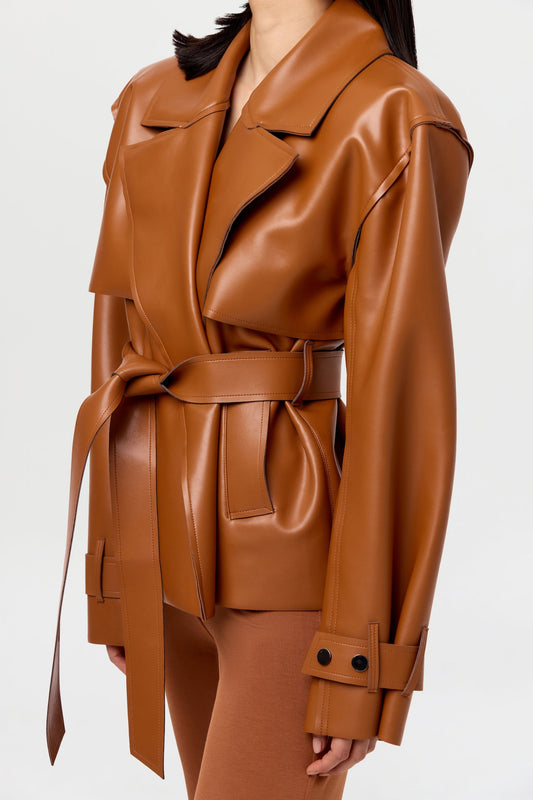 Vegan leather oversized trench coat