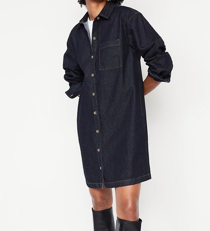 Long-Sleeve Denim Mini Shirt Dress