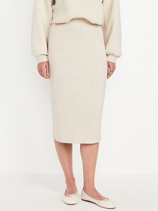 Super high waist elastic plush midi skirt + short long-sleeved sweatshirt set