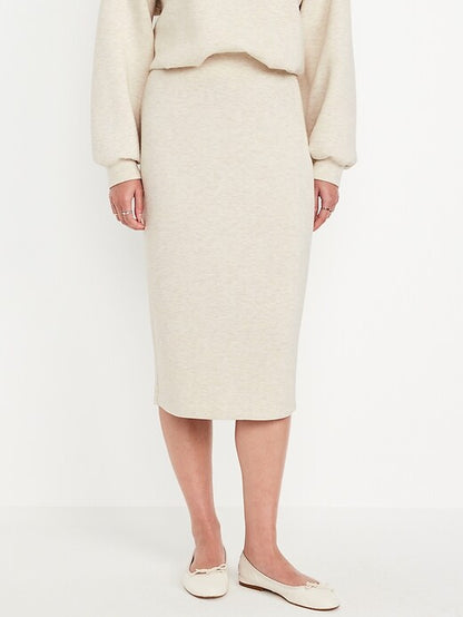 Super high waist elastic plush midi skirt + short long-sleeved sweatshirt set
