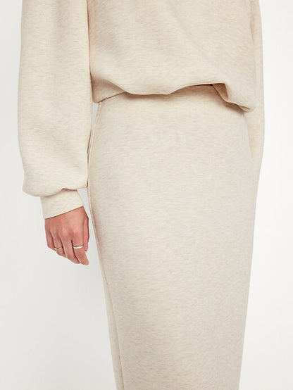 Super high waist elastic plush midi skirt + short long-sleeved sweatshirt set