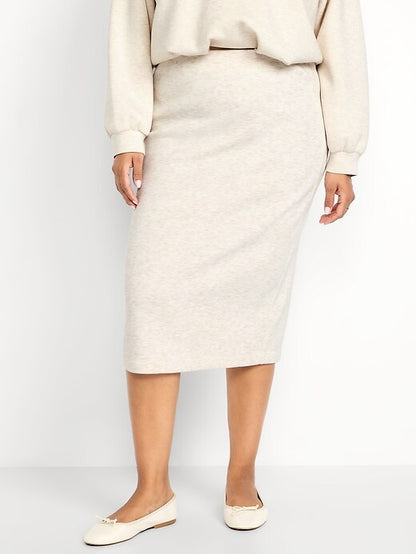 Super high waist elastic plush midi skirt + short long-sleeved sweatshirt set