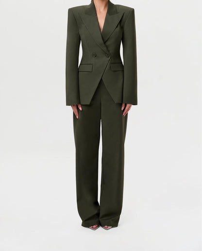 Slim-fit asymmetric double-breasted jacket and trousers suit