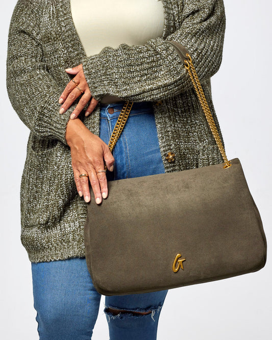 Large suede flap bag
