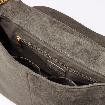 Large suede flap bag