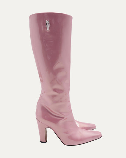 Pink patent leather long riding boots