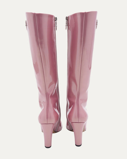 Pink patent leather long riding boots