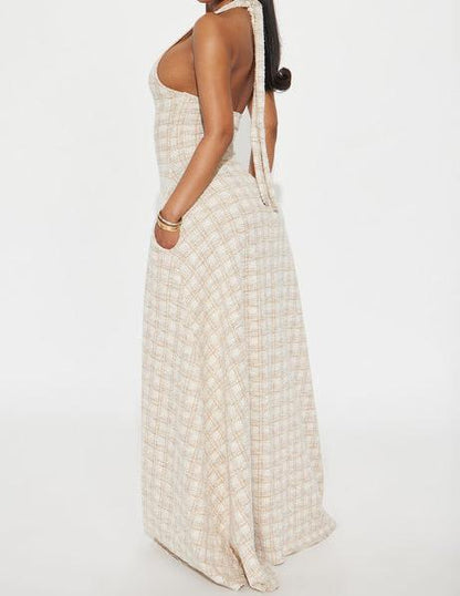 Halter neck backless dress
