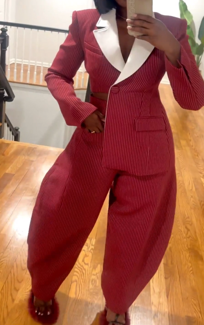 Burgundy pinstripe suit jacket