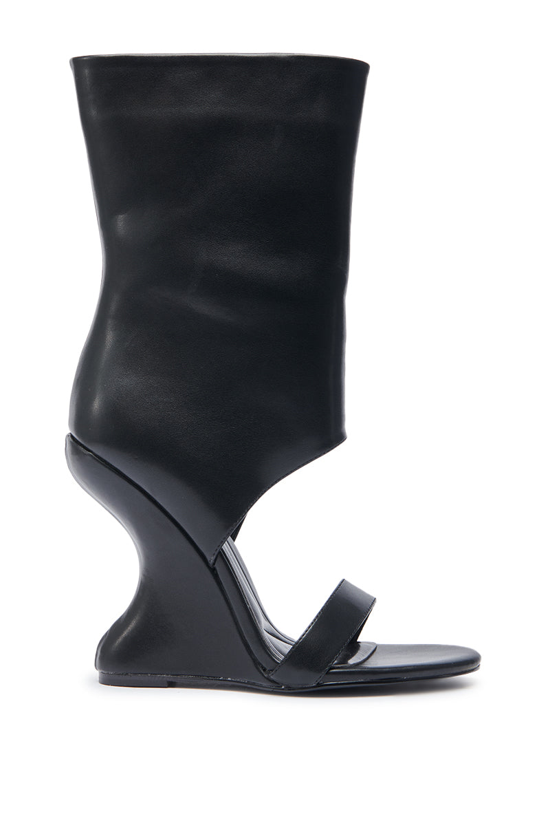 Black wedge open-toe boots