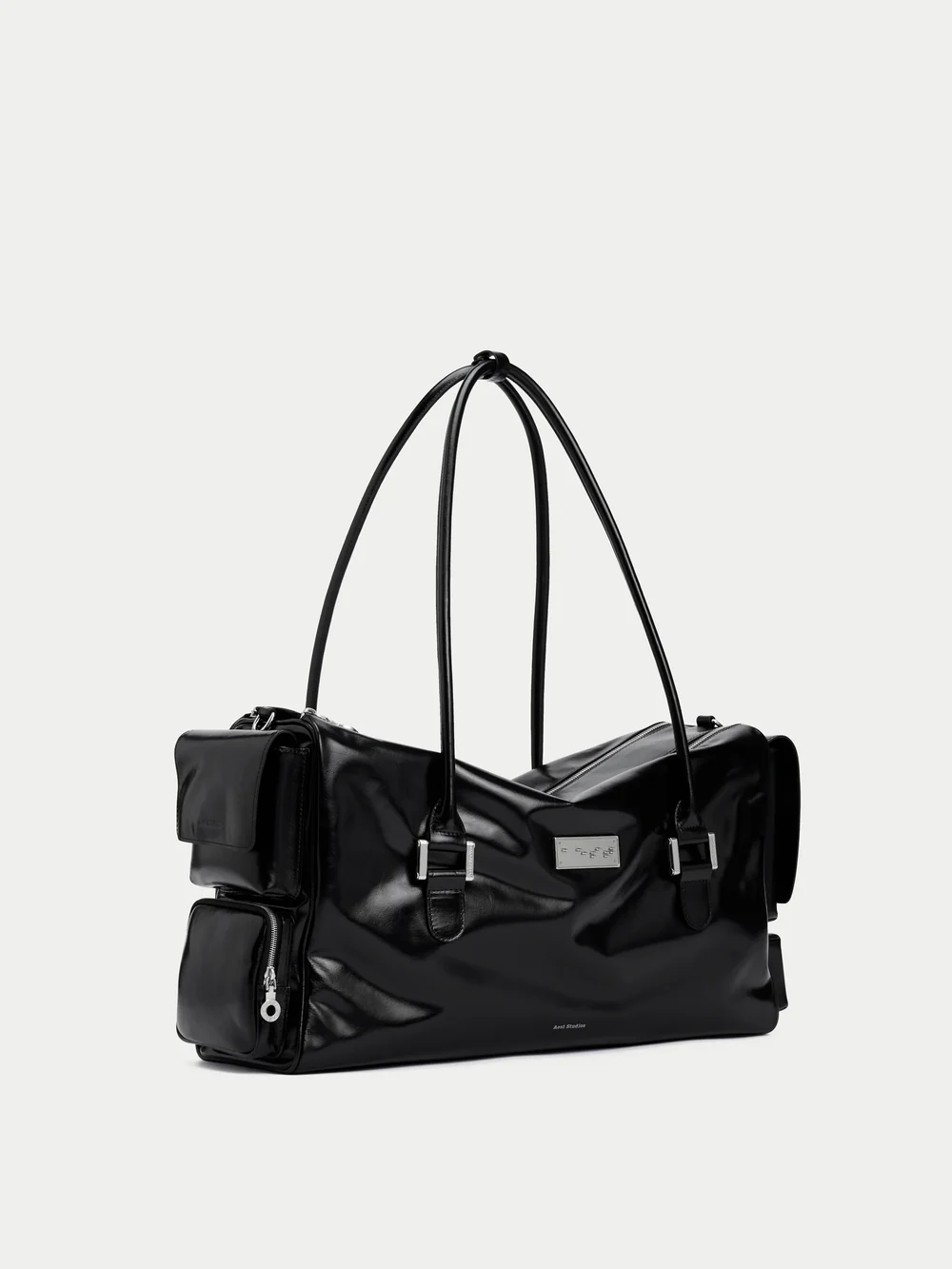 Large waxed leather multi-pocket tote bag