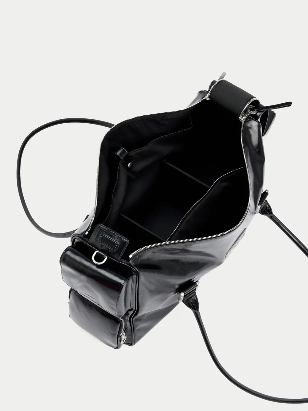 Large waxed leather multi-pocket tote bag