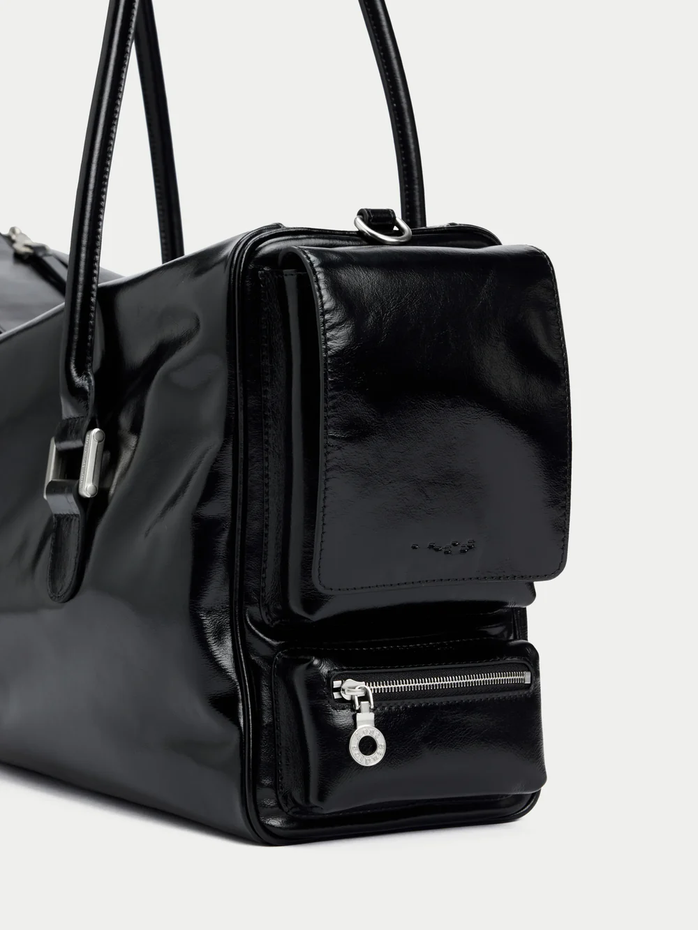 Large waxed leather multi-pocket tote bag