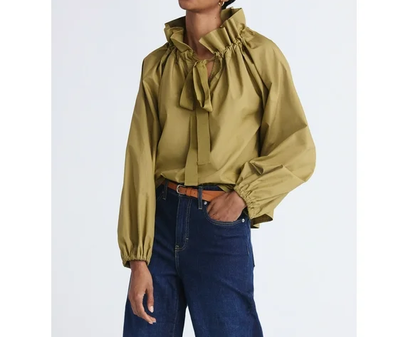 Ruffle Collar Cotton Long Sleeve Top