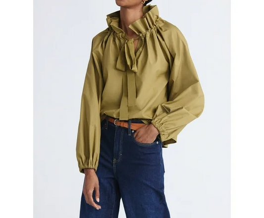 Ruffle Collar Cotton Long Sleeve Top