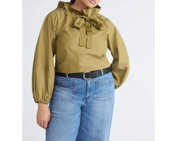Ruffle Collar Cotton Long Sleeve Top