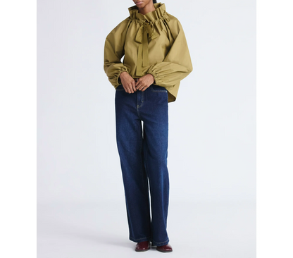 Ruffle Collar Cotton Long Sleeve Top