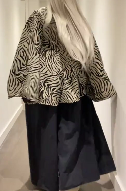 Zebra striped bat sleeve top + wide-leg pants set