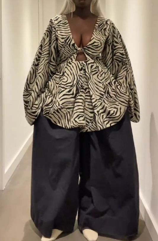 Zebra striped bat sleeve top + wide-leg pants set