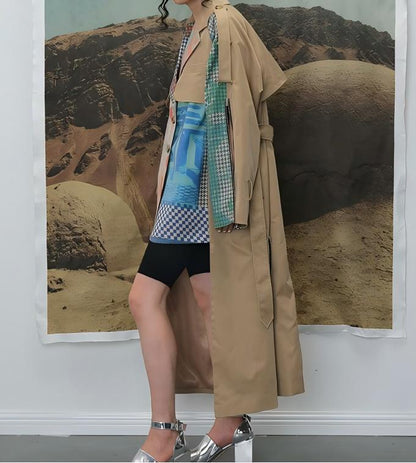 Long patchwork trench coat