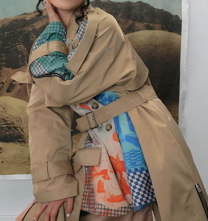 Long patchwork trench coat