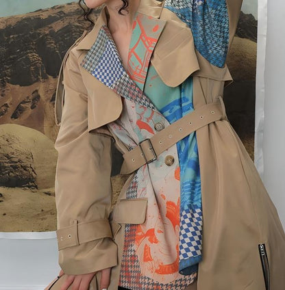 Long patchwork trench coat