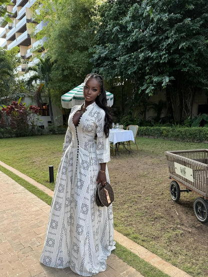 White Cotton Button Maxi Dress