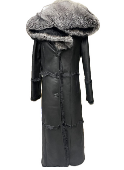 Long-sleeved fur collar long coat
