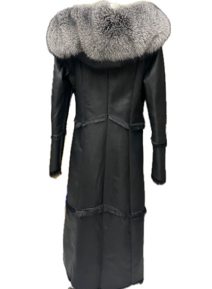 Long-sleeved fur collar long coat