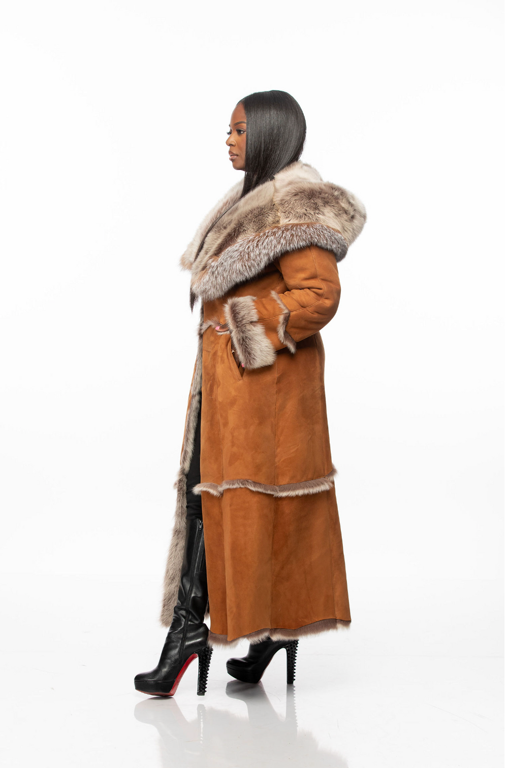 Long-sleeved fur collar long coat